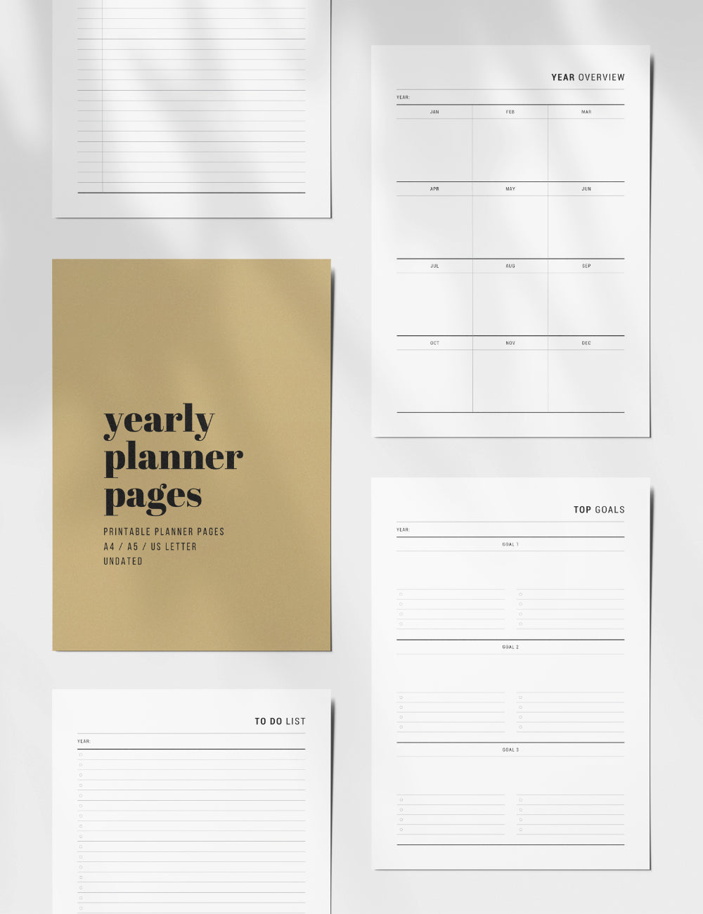 Printable Yearly Planner | Undated | A4 | A5 | US Letter | PDF + JPEG