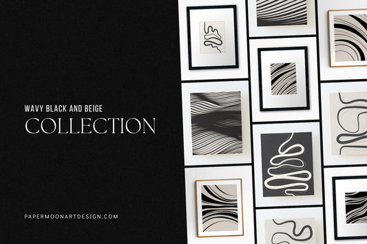 Wall Art Collection: Wavy Black and Beige | Abstract Art, Neutral Tones, and Minimalist Aesthetics 