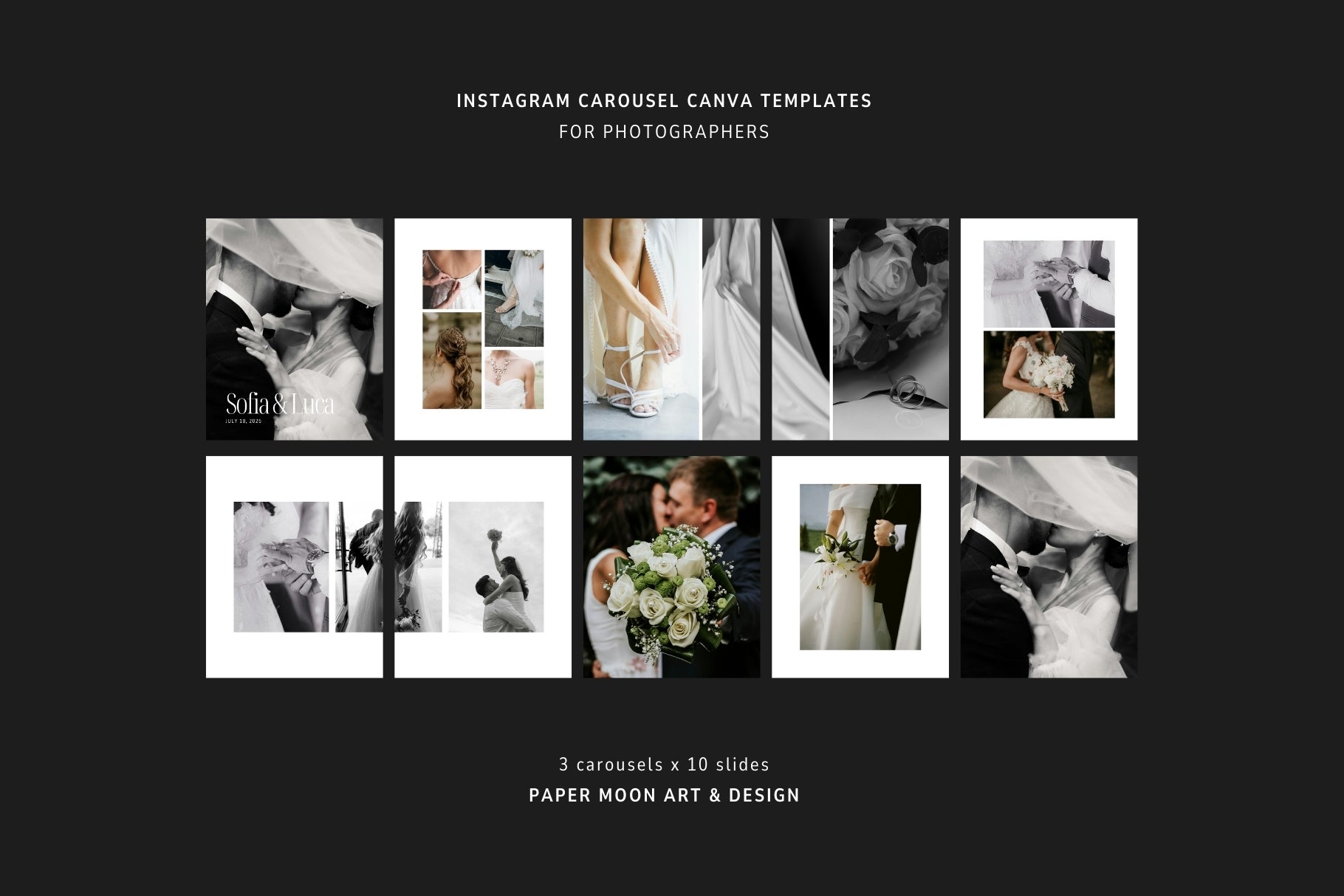 Instagram carousel Canva templates for portrait and wedding photography.