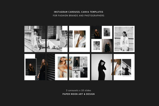 Minimal, editorial Instagram carousel Canva templates for fashion photography.