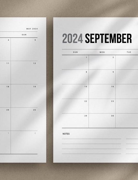 2024 Printable Monthly Planner | Landscape | Horizontal | A4 | US Letter | Sunday + Monday Start | Printable Planner Pages | 2024 Calendar | Minimal Aesthetic | Clean Design | PDF + JPEG | Planner Printables | Bonus Pages: Undated Monthly, Weekly, and Daily Planners, To-Do List, and Notes