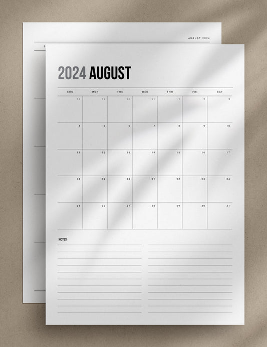 2024 Printable Monthly Planner | Portrait | Vertical | A4 | US Letter | Sunday + Monday Start | Printable Planner Pages | 2024 Calendar | Minimal Aesthetic | Clean Design | PDF + JPEG | Planner Printables | Bonus Pages: Undated Monthly, Weekly, and Daily Planners, To-Do List, and Notes