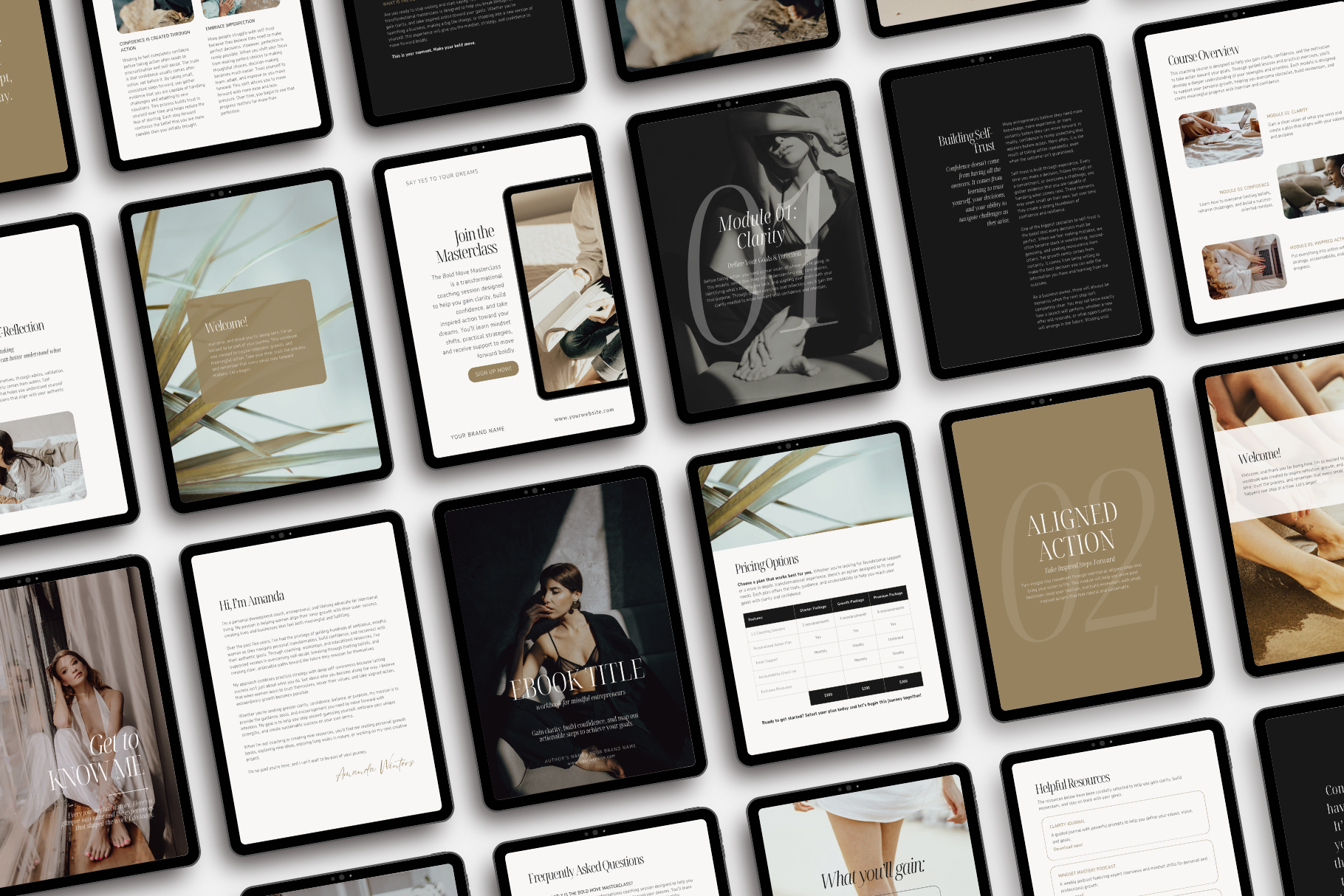 AURELLE ebook and workbook Canva template for wellness coaches, editable lead magnet template with modern feminine layouts and refined editorial typography