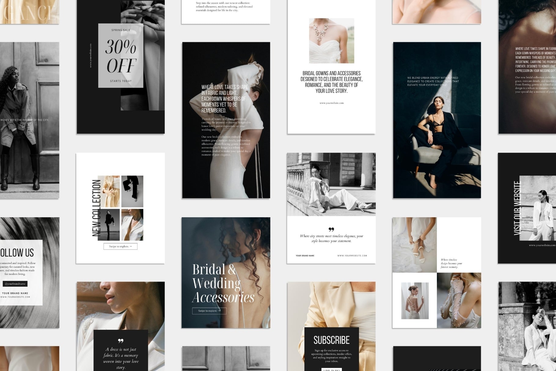 Black and white social media Canva templates. Minimal, editorial Instagram posts and stories for photographers and fashion brands.