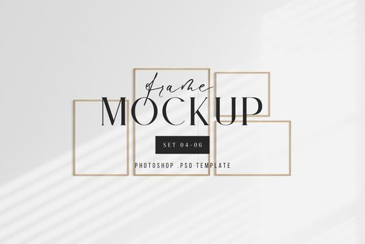 Gallery wall mockup set of 4 vertical and horizontal wooden frames, PSD frame mockup.