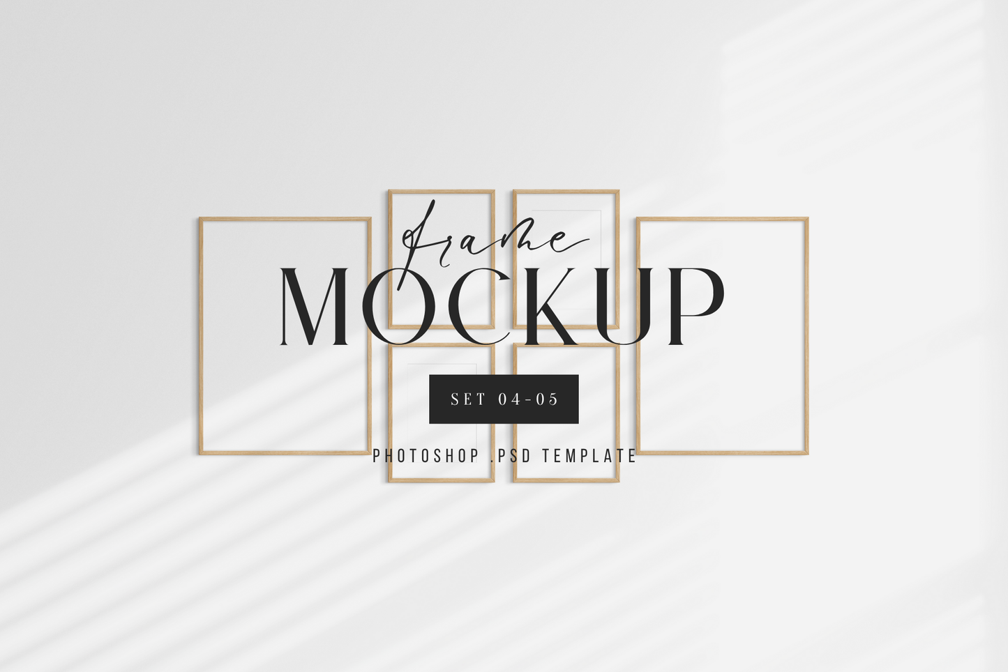 Gallery wall mockup set of 6 vertical wooden frames, PSD frame mockup template.