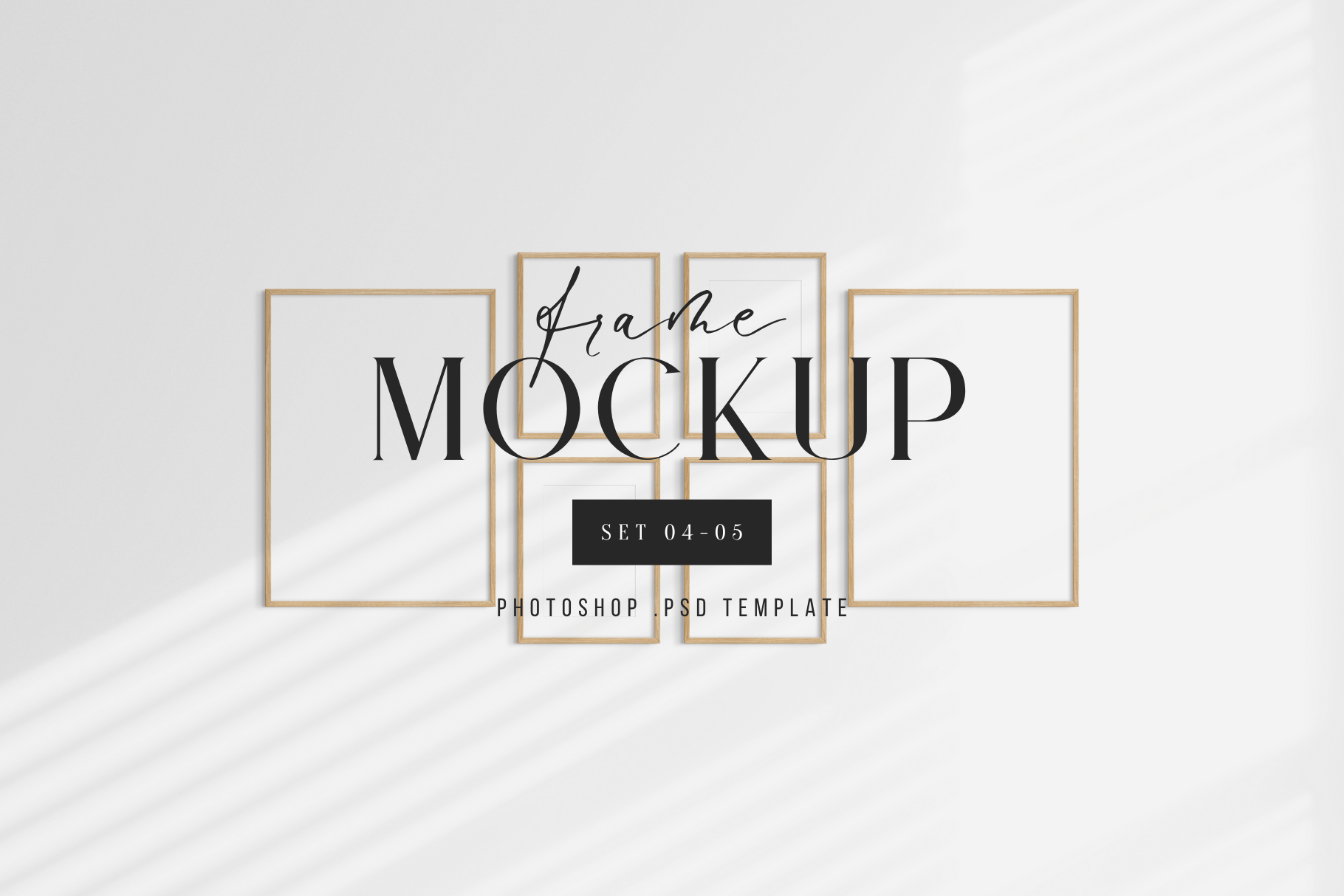 Gallery wall mockup set of 6 vertical wooden frames, PSD frame mockup template.