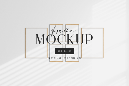 Gallery wall mockup set of 6 vertical wooden frames, PSD frame mockup template.