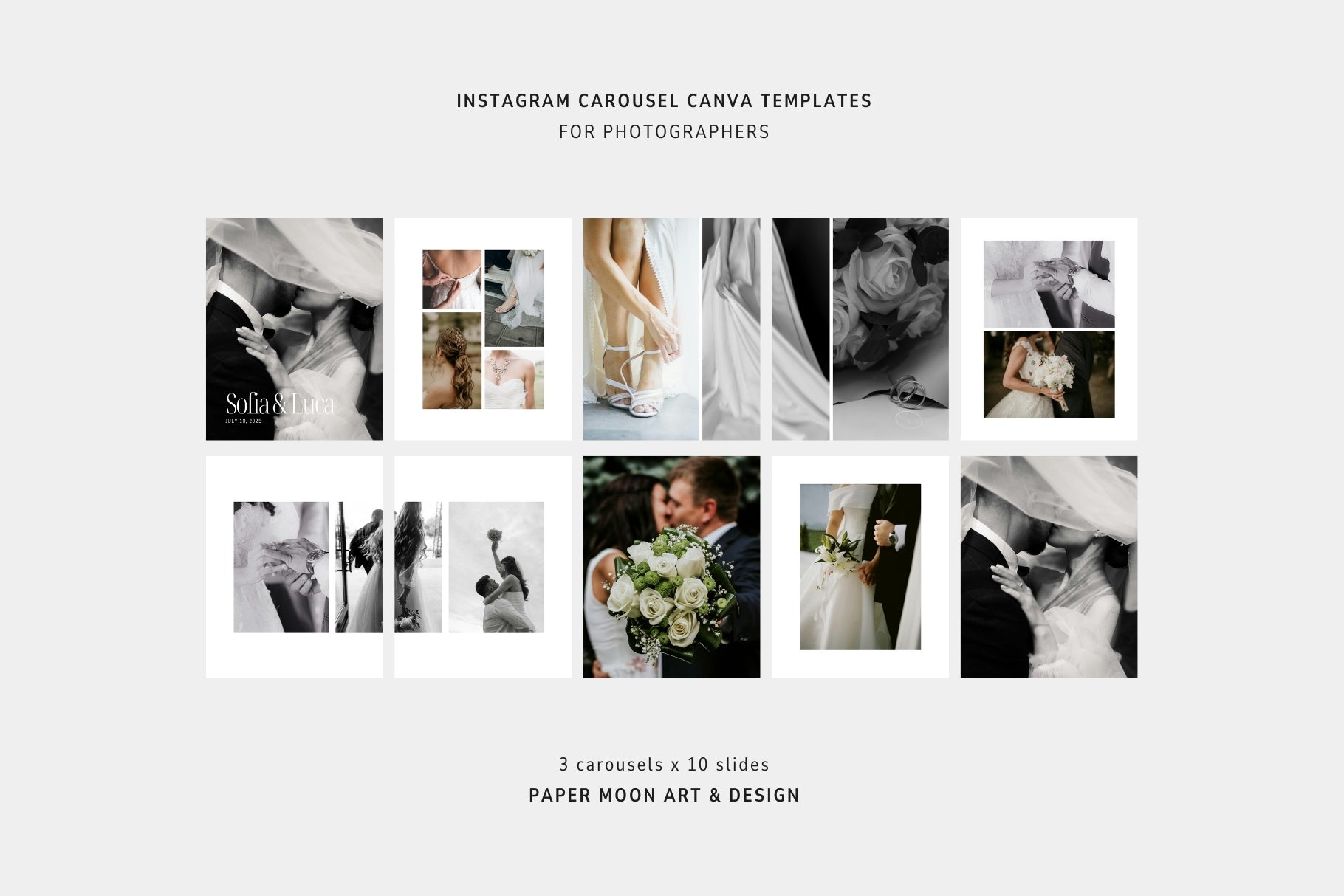 Instagram carousel Canva templates for portrait and wedding photography.