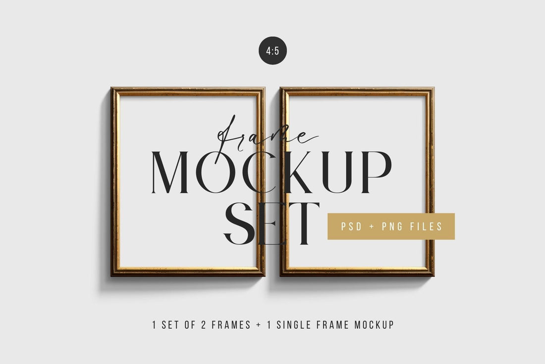 Vintage Gold Metallic Frame Mockup Set of 2 Vertical Frames 4:5 PSD ...