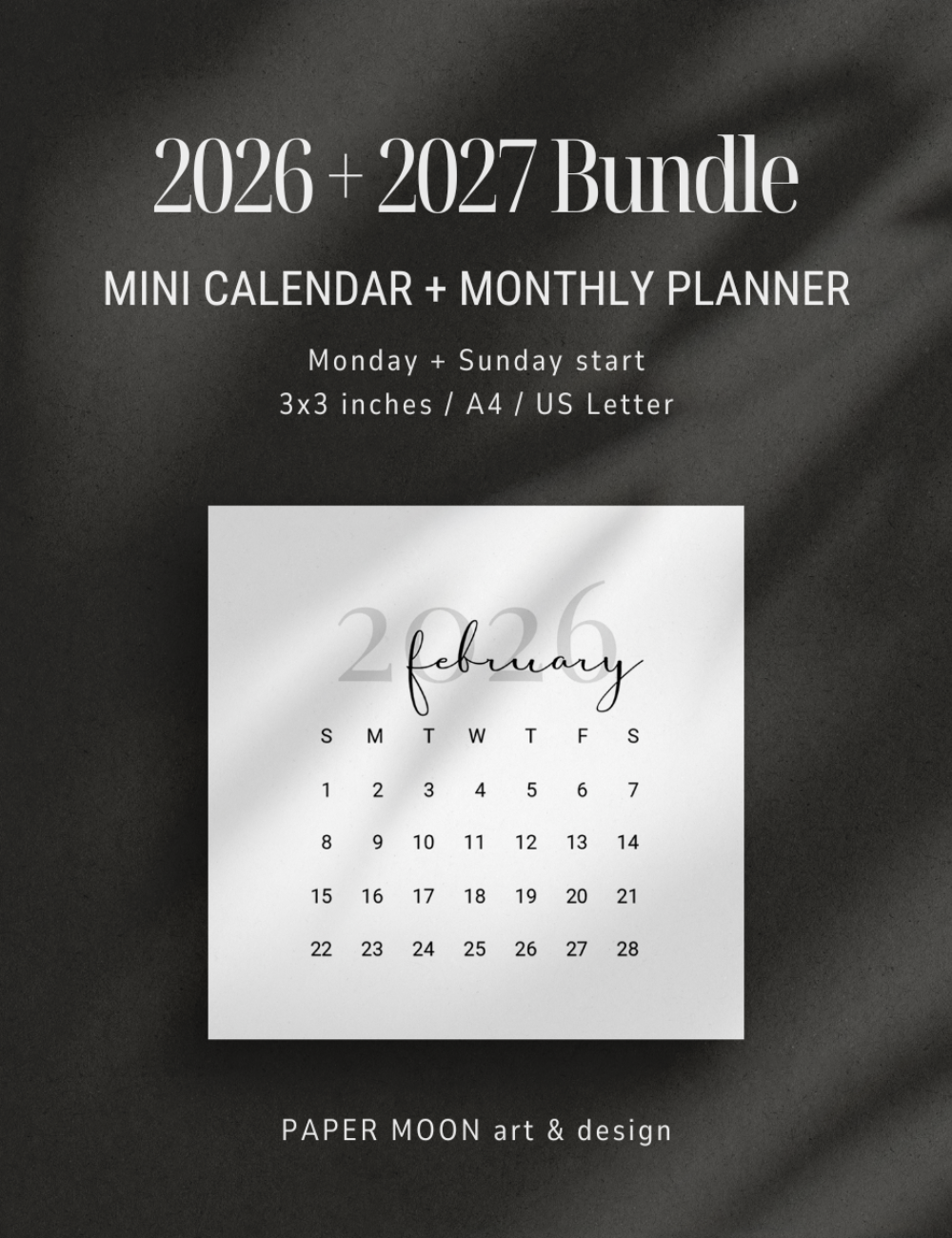 2026–2027 Printable Mini Calendar & Monthly Planner Bundle – PAPER MOON