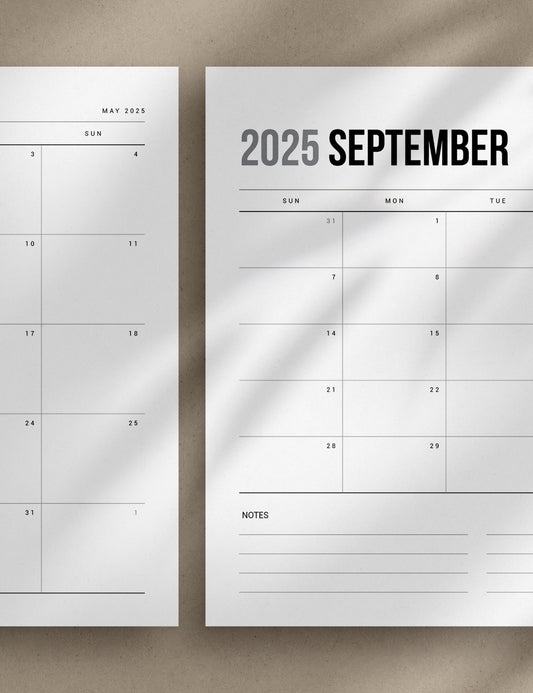 2025 Printable Monthly Planner | Landscape | Horizontal | A4 | US Letter | Sunday + Monday Start | Printable Planner Pages | 2025 Calendar | Minimal Aesthetic | Clean Design | PDF + JPEG | Planner Printables | Bonus Pages: Undated Monthly, Weekly, and Daily Planners, To-Do List, and Notes