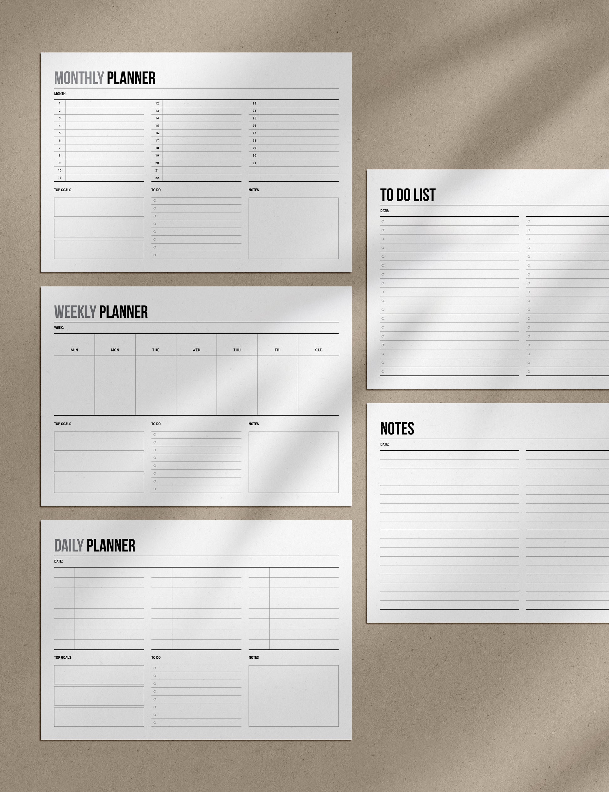 2025 Printable Monthly Planner | Landscape | Horizontal | A4 | US Letter | Sunday + Monday Start | Printable Planner Pages | 2025 Calendar | Minimal Aesthetic | Clean Design | PDF + JPEG | Planner Printables | Bonus Pages: Undated Monthly, Weekly, and Daily Planners, To-Do List, and Notes