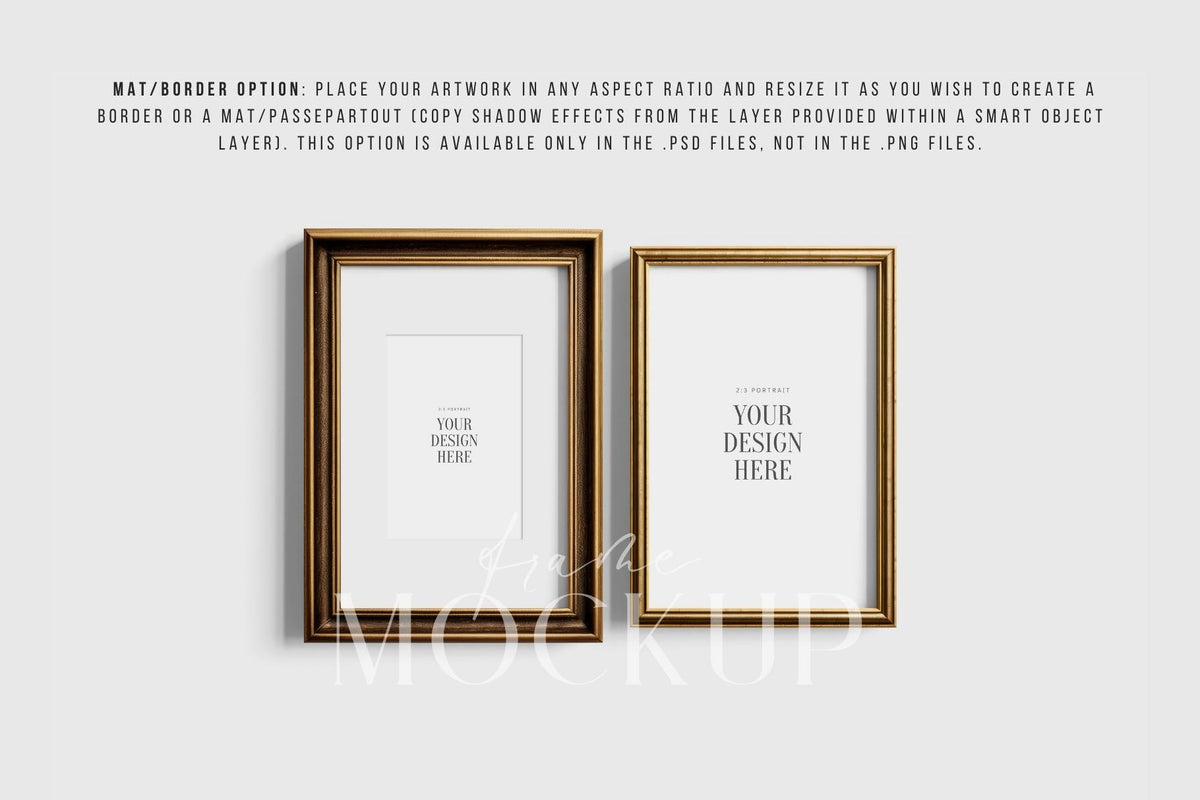 Vintage Gold Metallic Frame Mockup Set of 2 Vertical Frames 2:3 PSD ...