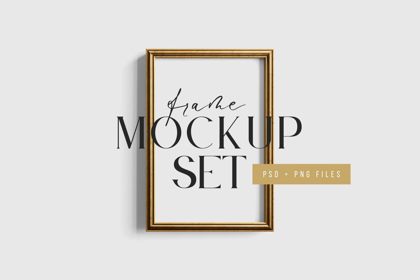 Metallic Frame Mockup Set of 2 Vertical Frames 2:3 | Vintage Gold Frame Mockup Set | PSD Template + Transparent PNG Files