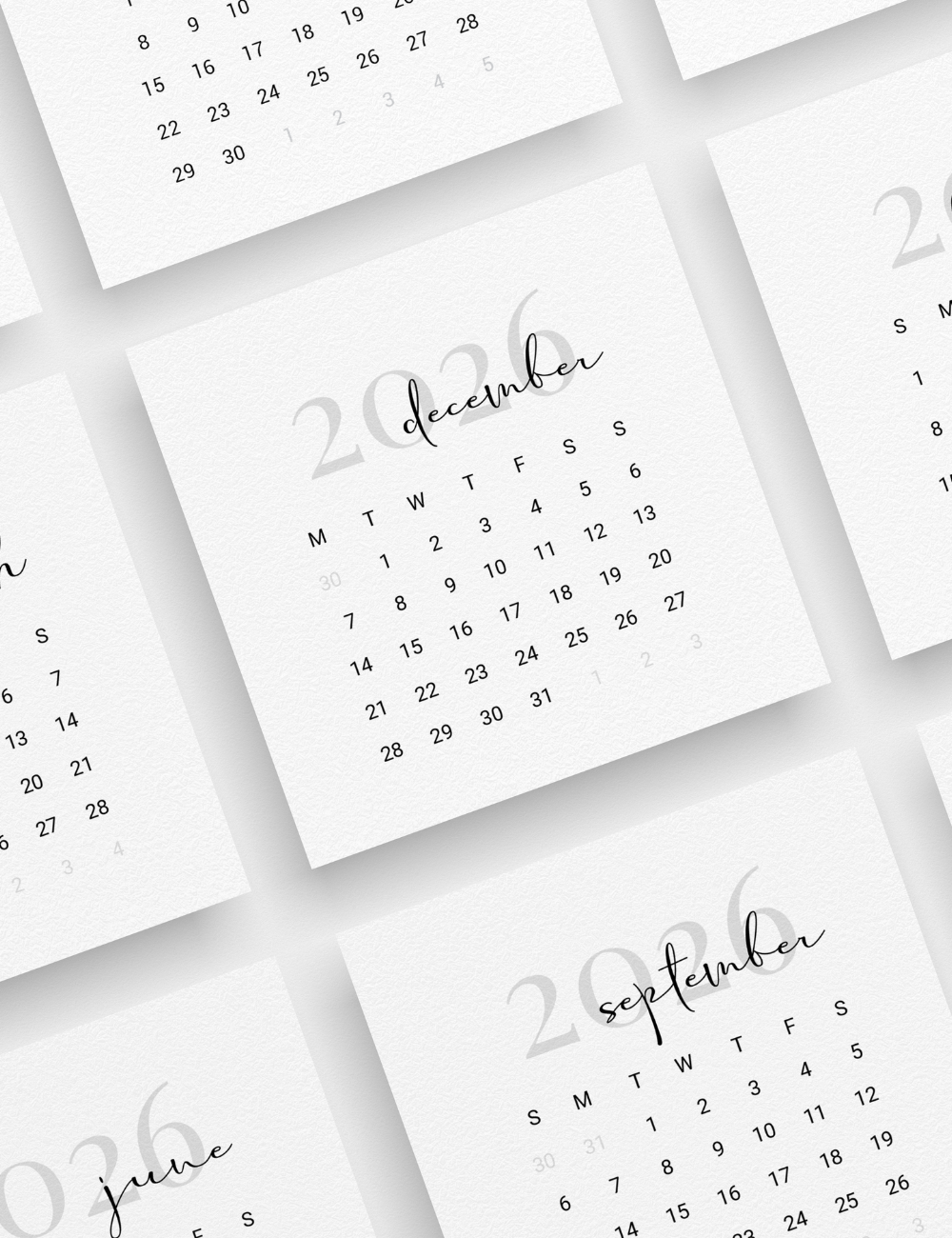 Two-year 2026–2027 mini calendar cards and planner pages for journals and planners