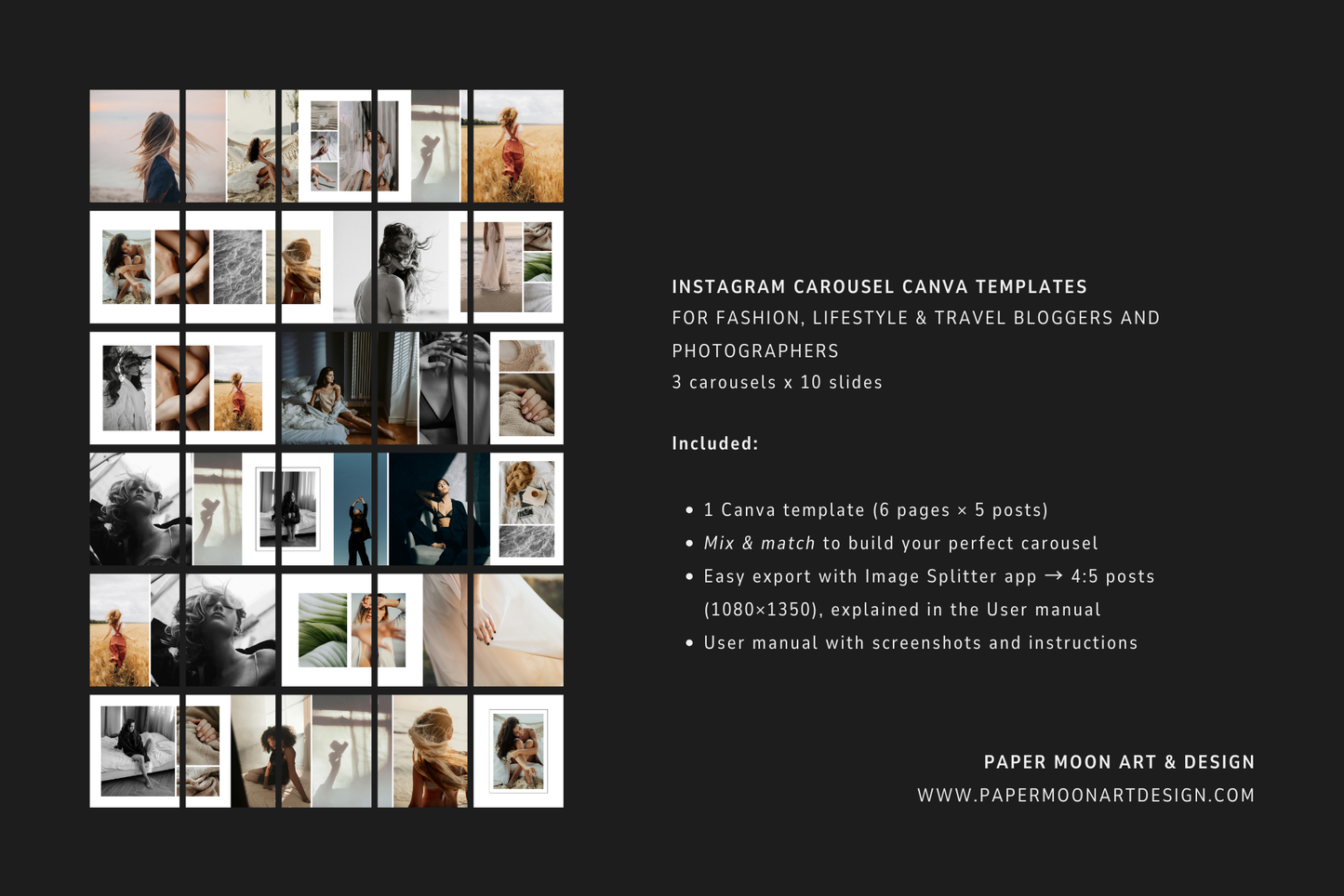 Instagram Photo Carousel Canva Templates Bundle | Fashion, Lifestyle & Travel Photography