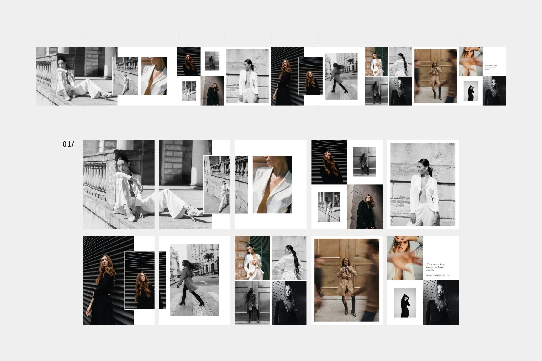 Modern Canva carousel templates for editorial and fashion photography on Instagram.