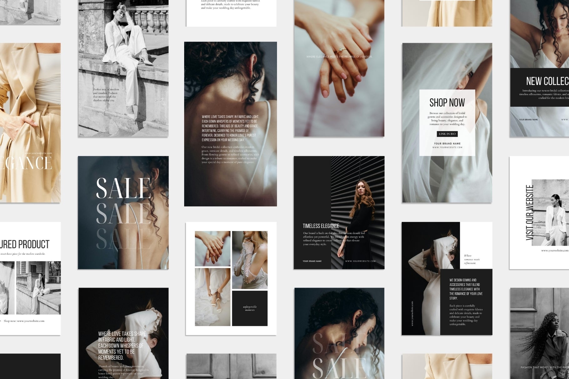 Social media Canva templates for photographers and fashion brands. Minimal, editorial, black and white Instagram posts and stories.