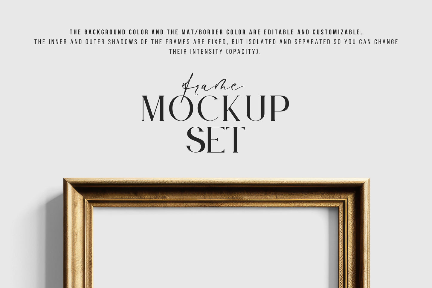 Metallic Frame Mockup Set of 2 Vertical Frames 3:4 | Vintage Gold Frame Mockup Set | PSD Template + Transparent PNG Files