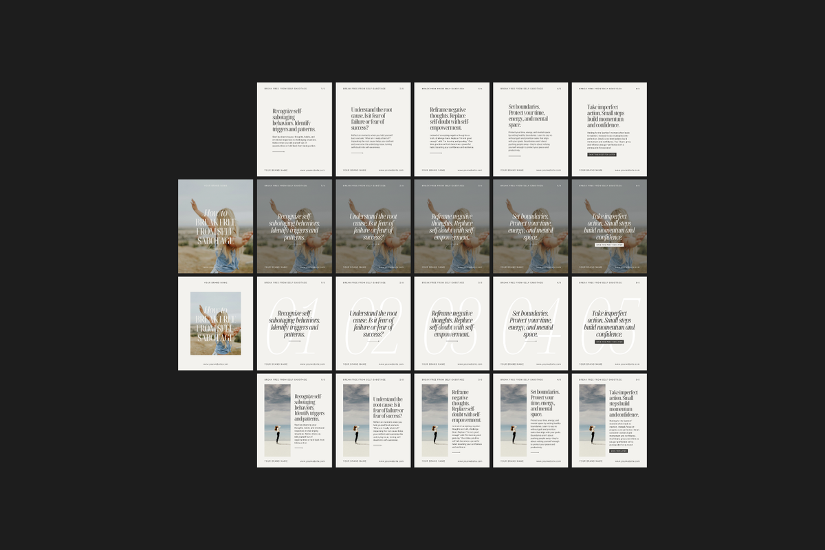 Customizable multi-slide Instagram carousel Canva templates with clean editorial layouts and refined typography.