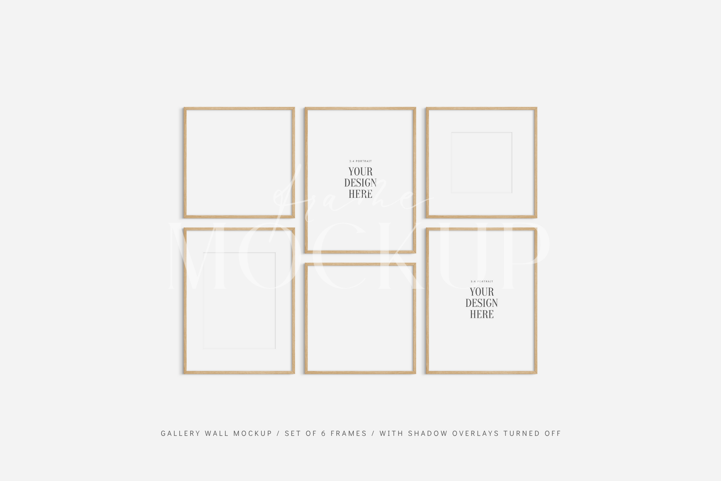 Gallery wall frame mockup set of 6 vertical and square frames, PSD wall art mockup kit.