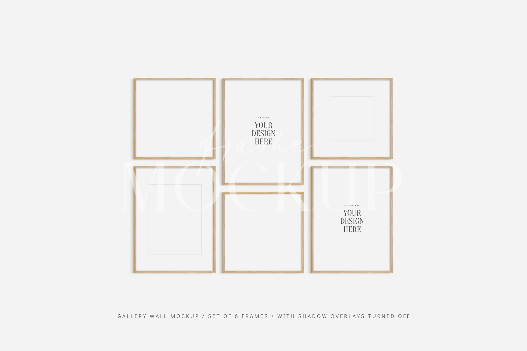 Gallery wall frame mockup set of 6 vertical and square frames, PSD wall art mockup kit.