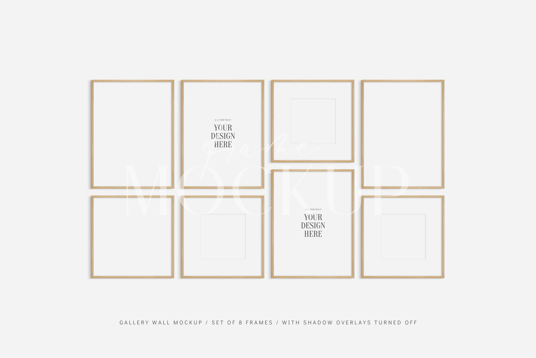 Gallery wall frame mockup set of 8 vertical and square frames, PSD wall art mockup kit.