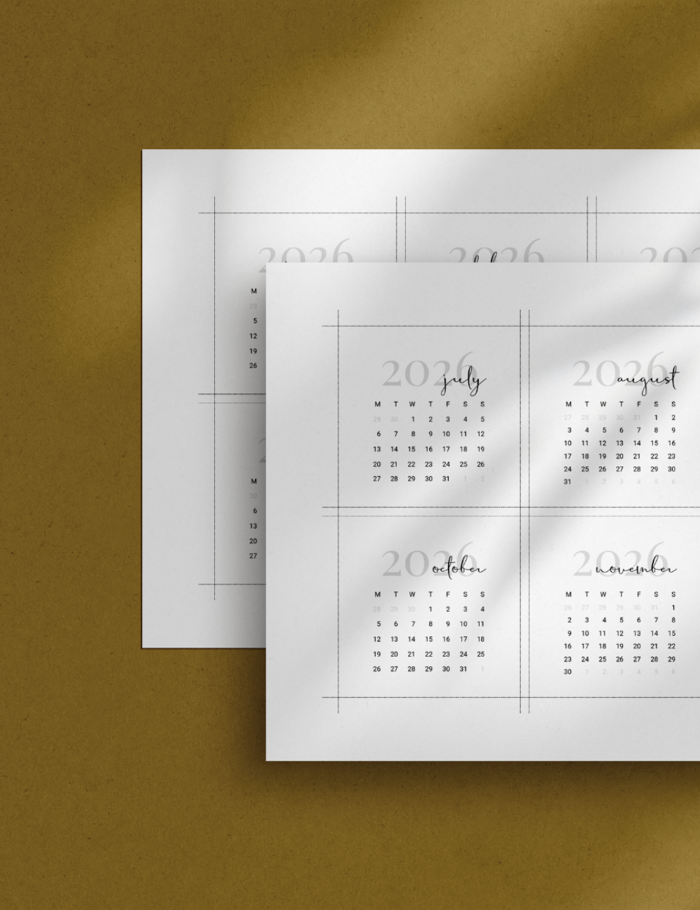 Printable 2026 mini calendar cards and matching planner pages, minimal aesthetic