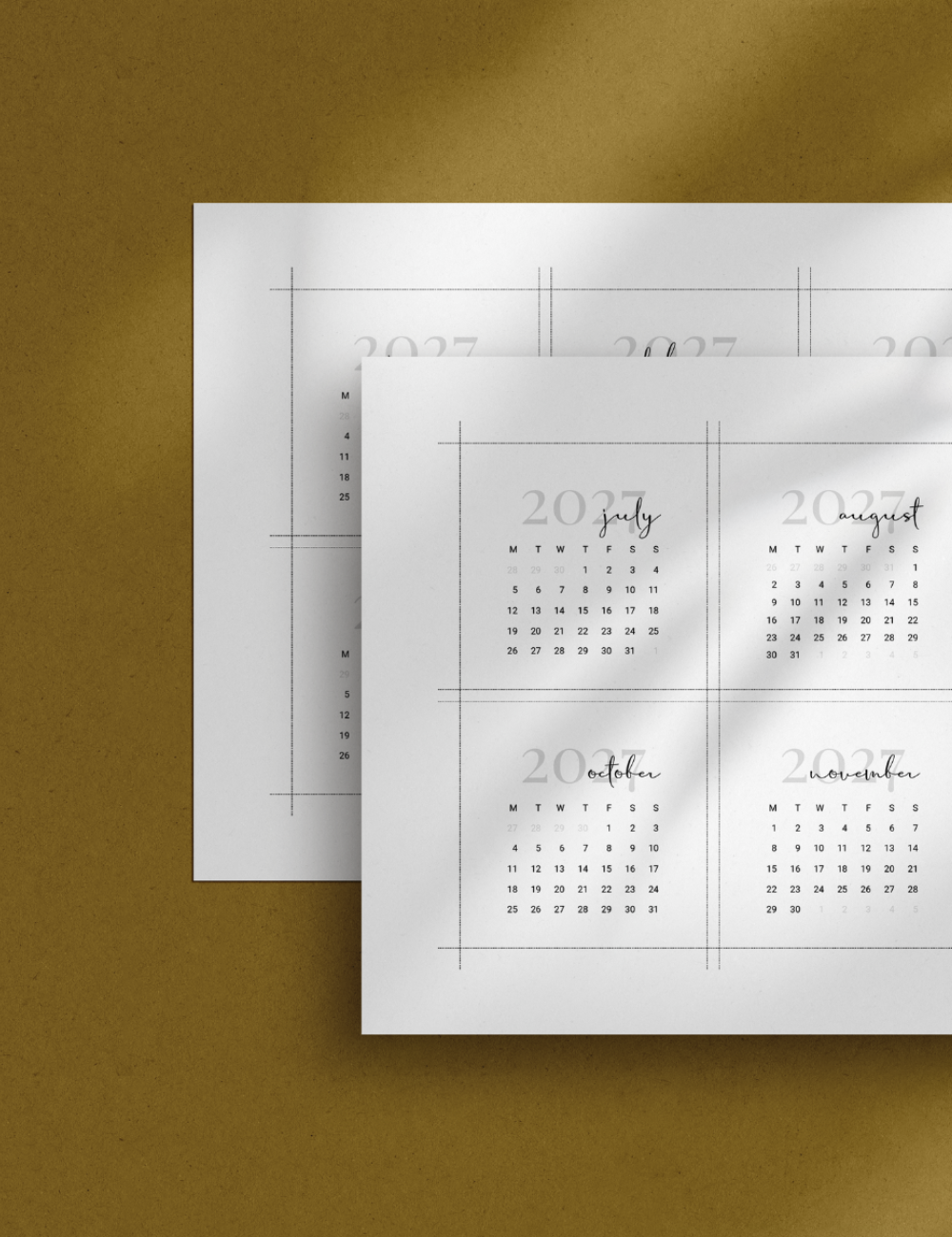 Printable 2027 mini calendar cards and matching planner pages, minimal aesthetic
