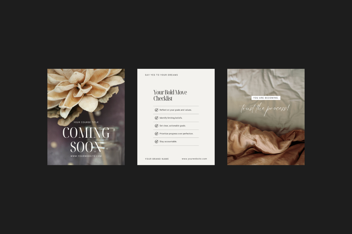 Promotional Instagram post Canva templates featuring free stock photos and sample text for copy inspiration.