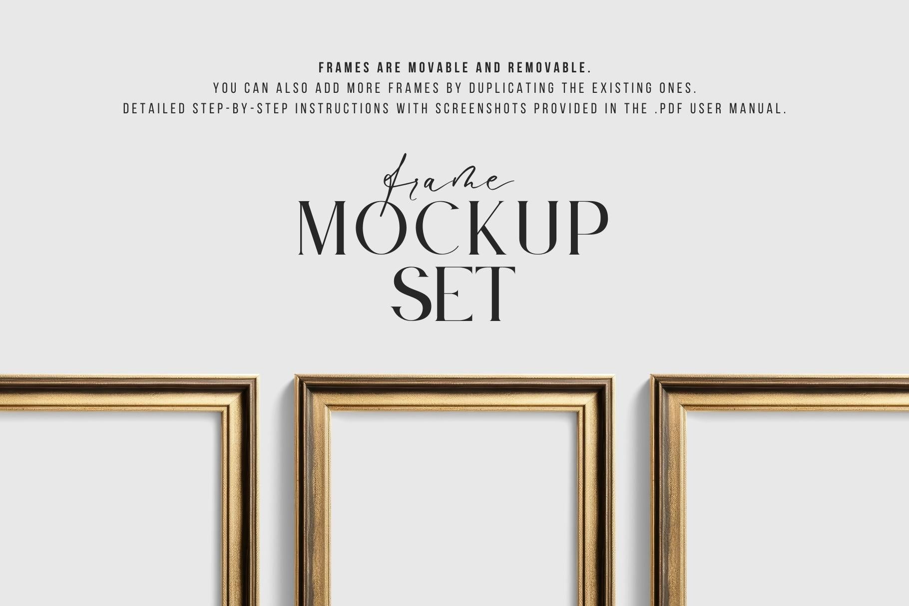 Metallic Frame Mockup Set of 6 Vertical Frames 2:3 | Vintage Gold Frame Mockup Set | PSD Template + Transparent PNG Files
