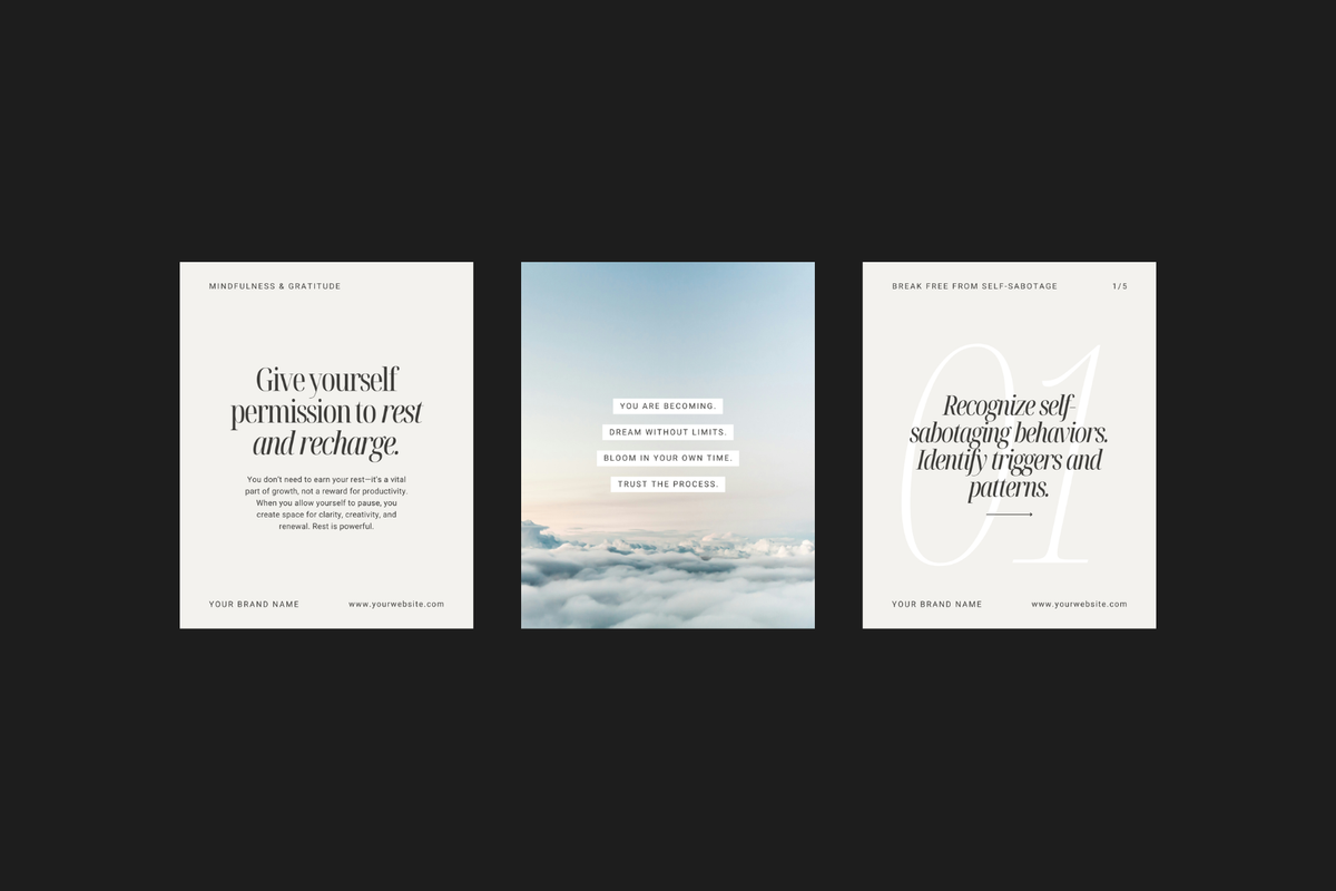 Text-based Instagram post Canva templates with refined typography for an elegant, feminine Instagram feed.