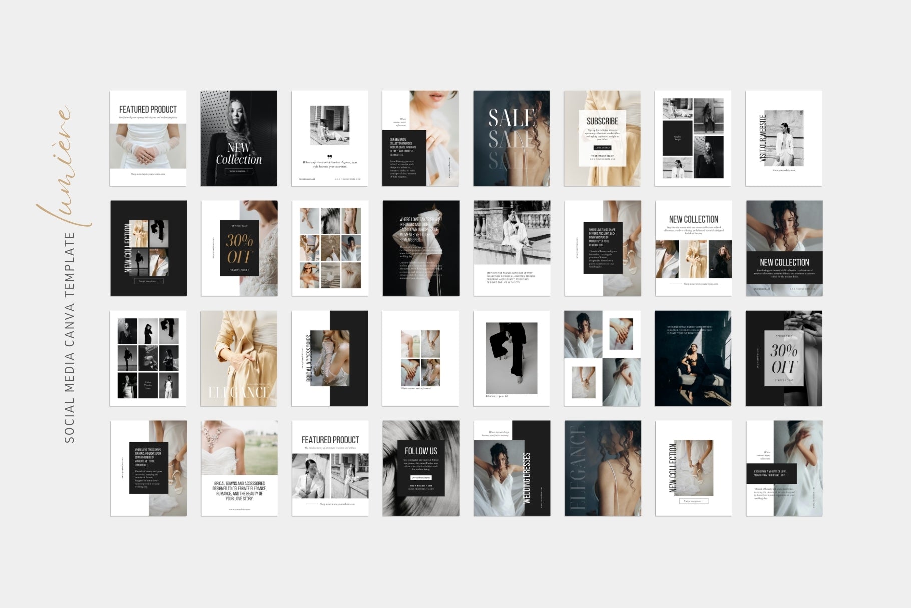 Instagram posts Canva templates in a black and white, editorial, minimal aesthetic, perfect for photographers and fashion brands.