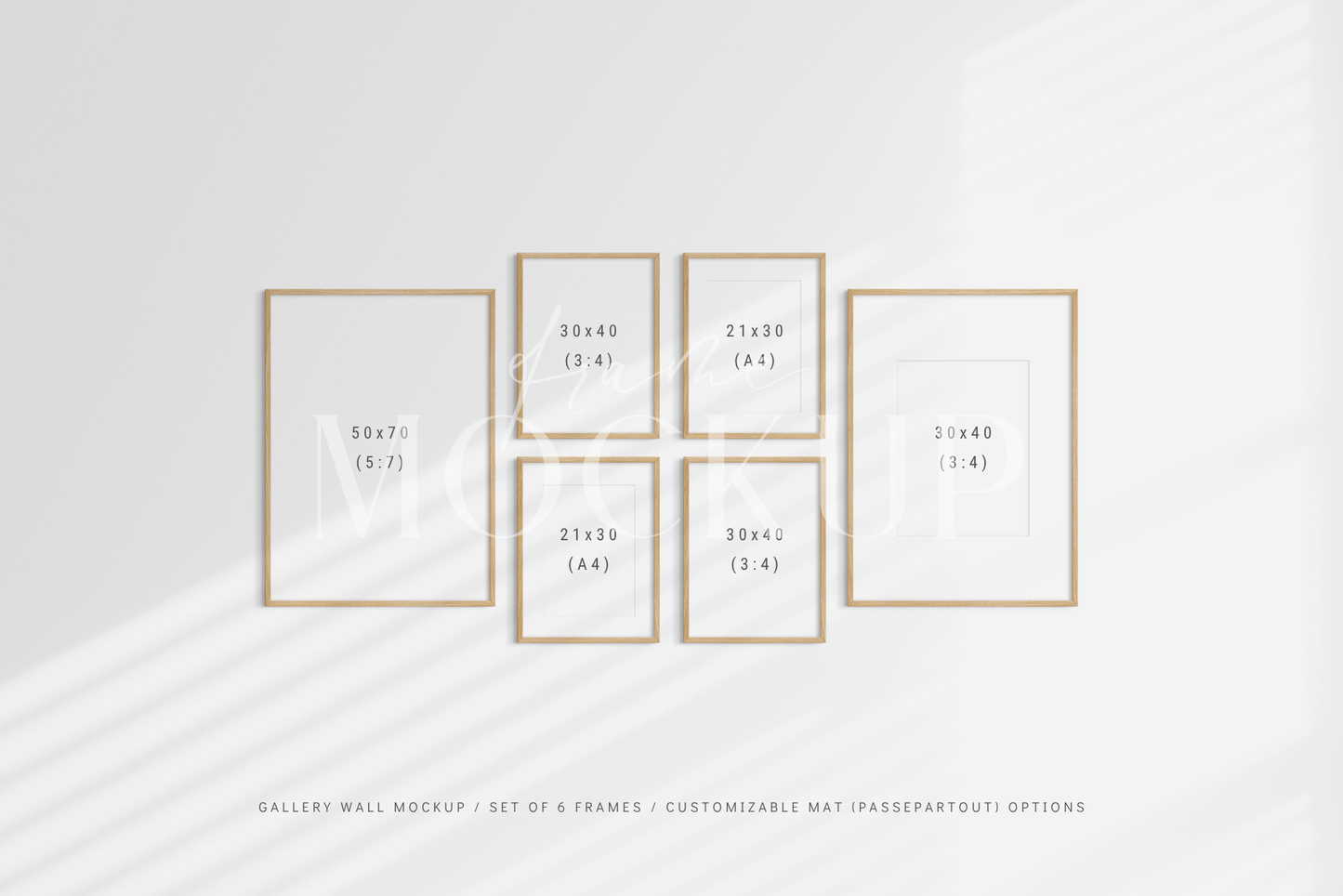 Fully customizable gallery wall frame mockup kit with six vertical frames, PSD template.