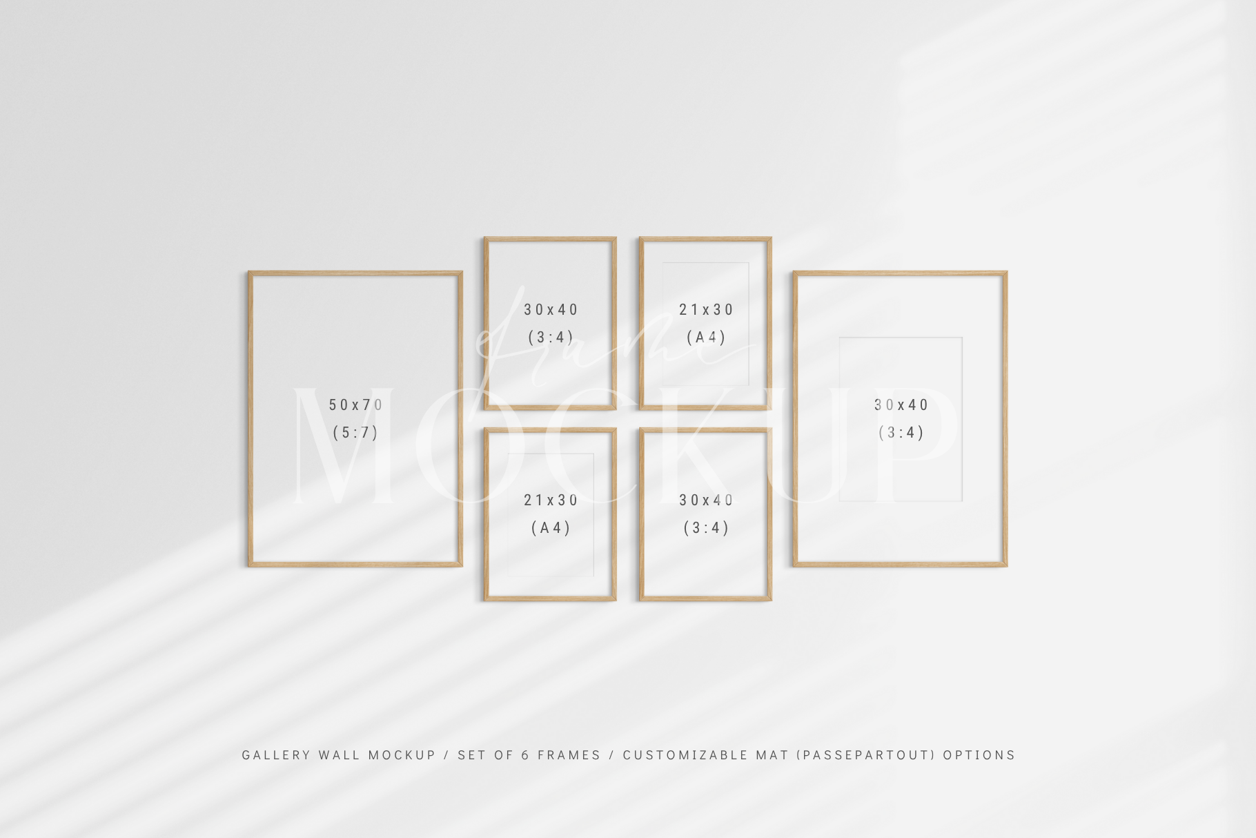 Fully customizable gallery wall frame mockup kit with six vertical frames, PSD template.