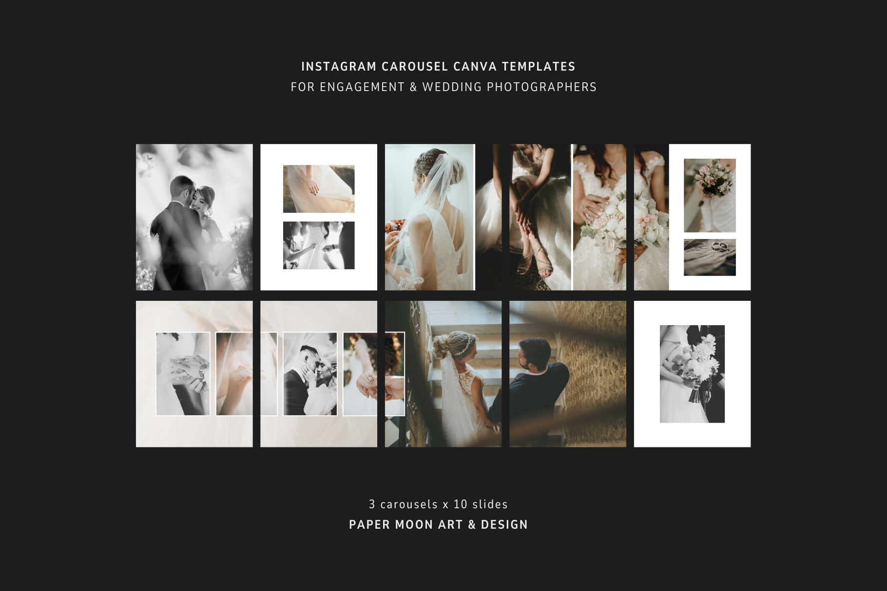 Minimalist wedding photography Instagram carousels, Canva templates