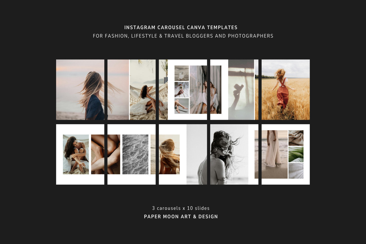 Modern, minimalist lifestyle Instagram carousel Canva templates