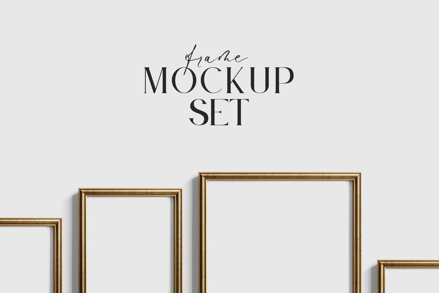 Gallery Wall Mockup | Metallic Frame Mockup Set of 8 Vertical Frames 5:7, 3:4 | Vintage Gold Frame Mockup Set | PSD Template + Transparent PNG Files