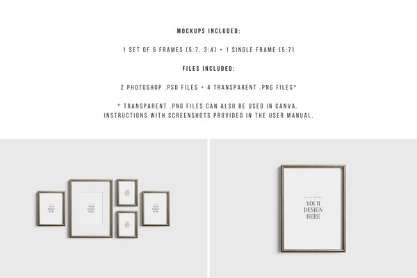 Vintage Silver Metallic Frame Mockup Set of 5 Vertical Frames 5:7, 3:4 ...