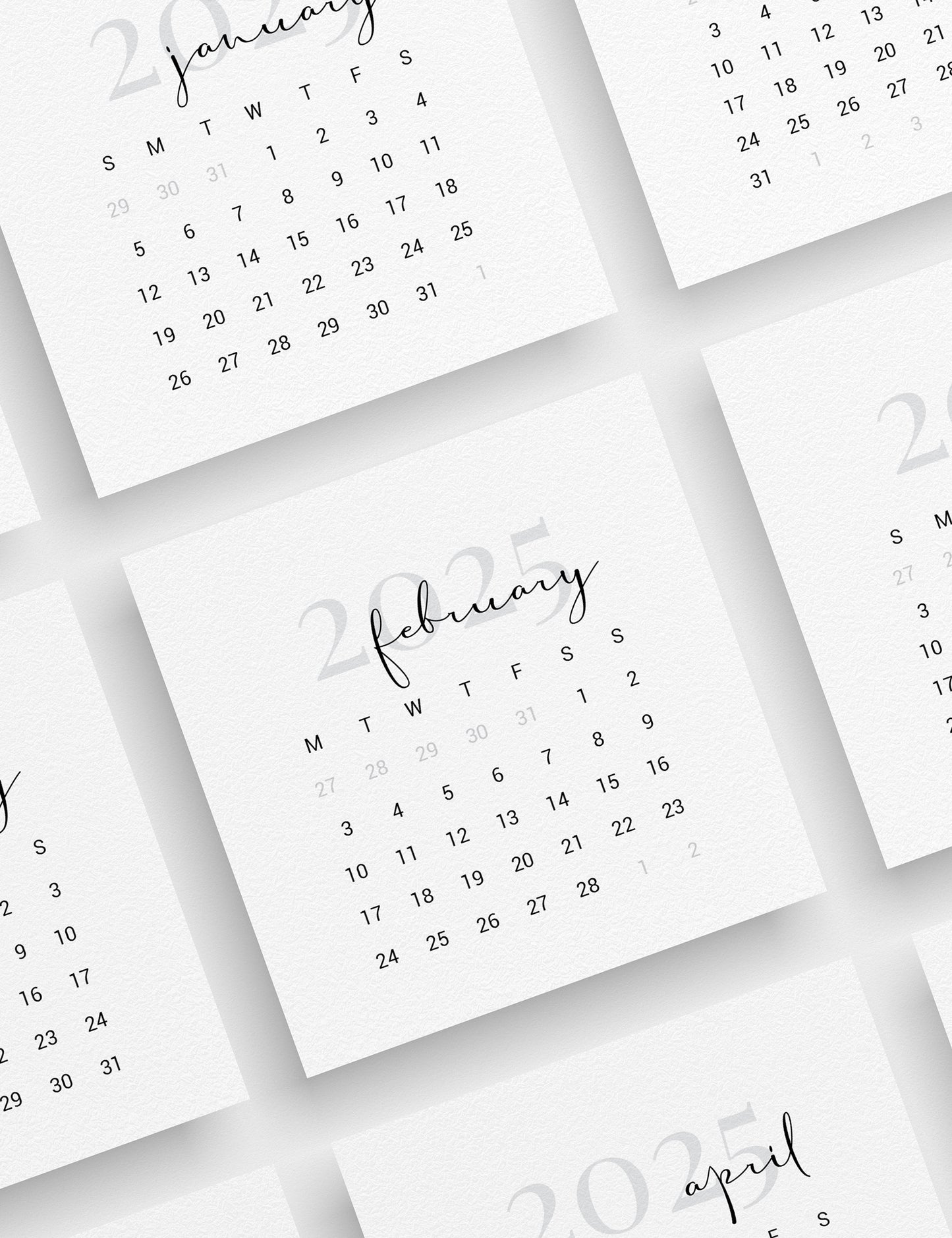 2025 Calendar | 4x4 | 3x3 | 2x2 | Printable Journaling and Planner Cards | Printable Mini Calendar 2025 | Bujo Calendar 2025 | Minimal Aesthetic | Clean Design | Monday Start + Sunday Start | PDF + JPEG | 02