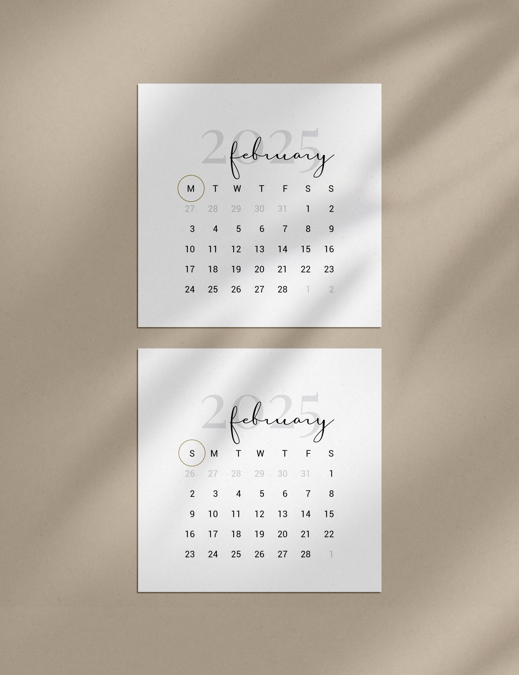 2025 Calendar | 4x4 | 3x3 | 2x2 | Printable Journaling and Planner Cards | Printable Mini Calendar 2025 | Bujo Calendar 2025 | Minimal Aesthetic | Clean Design | Monday Start + Sunday Start | PDF + JPEG | 02