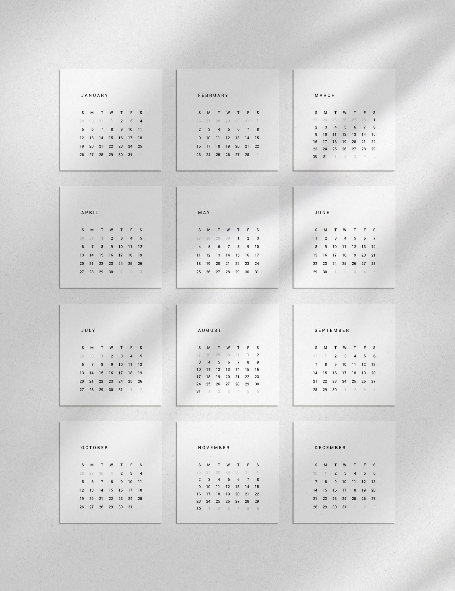 2025 Calendar | 4x4 | 3x3 | 2x2 | Printable Journaling and Planner Cards | Printable Mini Calendar 2025 | Bujo Calendar 2025 | Minimal Aesthetic | Clean Design | Monday Start + Sunday Start | PDF + JPEG | 03