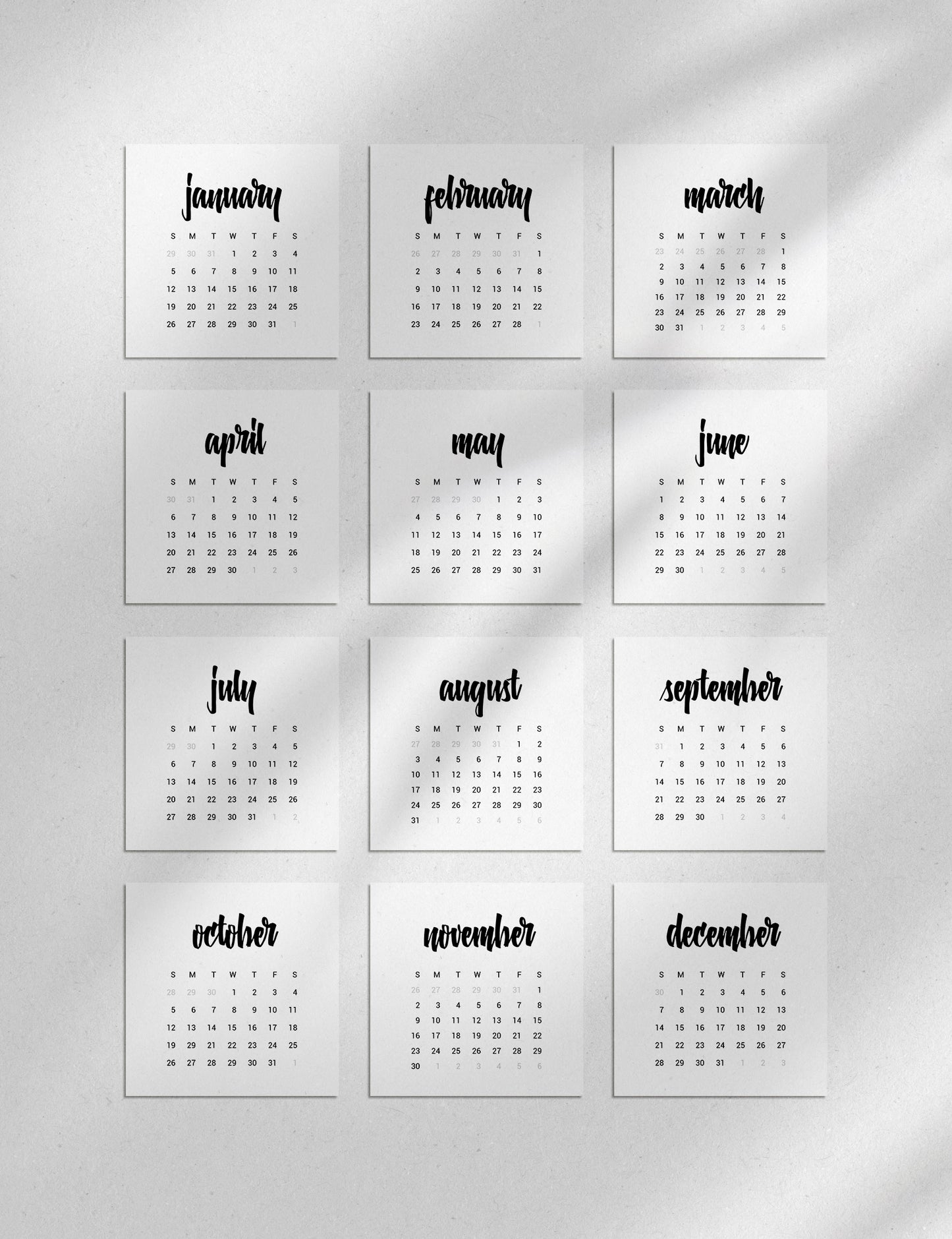 2025 Calendar | 4x4 | 3x3 | 2x2 | Printable Journaling and Planner Cards | Printable Mini Calendar 2025 | Bujo Calendar 2025 | Minimal Aesthetic | Clean Design | Monday Start + Sunday Start | PDF + JPEG | 04