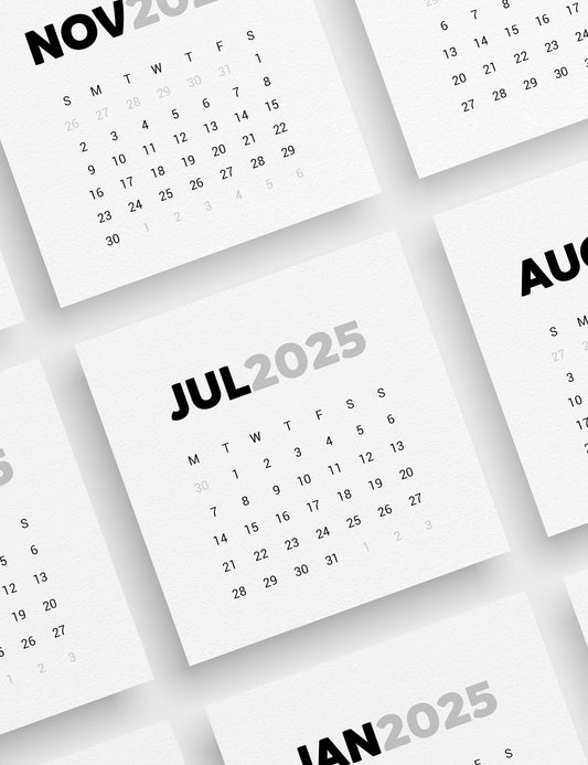 2025 Calendar | 4x4 | 3x3 | 2x2 | Printable Journaling and Planner Cards | Printable Mini Calendar 2025 | Bujo Calendar 2025 | Minimal Aesthetic | Clean Design | Monday Start + Sunday Start | PDF + JPEG | 05
