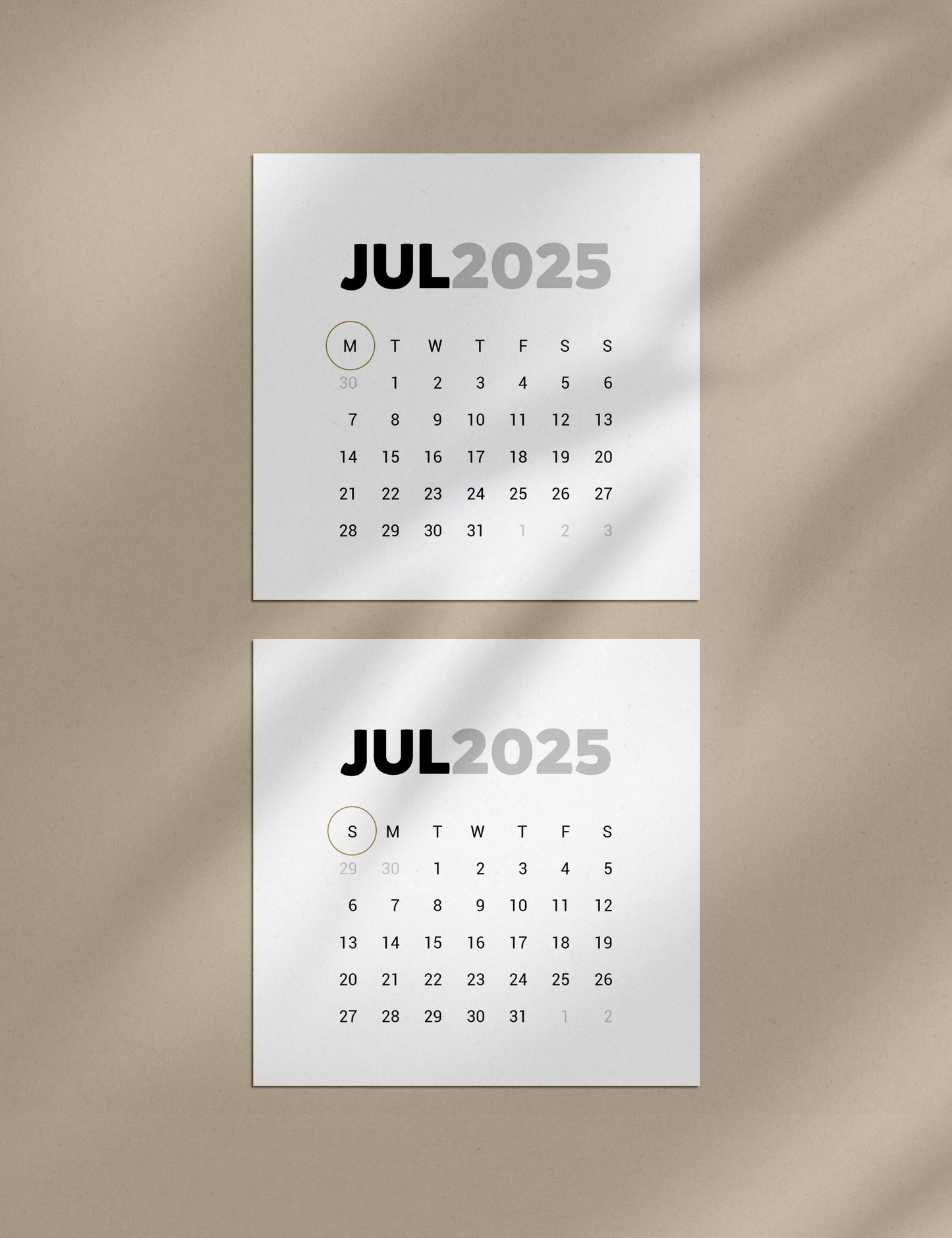 2025 Calendar | 4x4 | 3x3 | 2x2 | Printable Journaling and Planner Cards | Printable Mini Calendar 2025 | Bujo Calendar 2025 | Minimal Aesthetic | Clean Design | Monday Start + Sunday Start | PDF + JPEG | 05