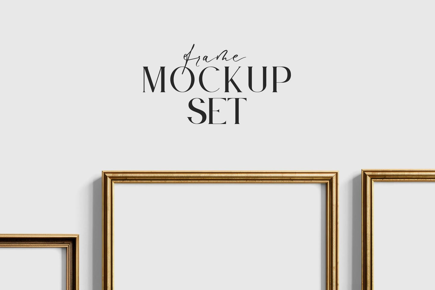 Gallery Wall Mockup | Metallic Frame Mockup Set of 5 Vertical Frames 5:7, 3:4 | Vintage Gold Frame Mockup Set | PSD Template + Transparent PNG Files