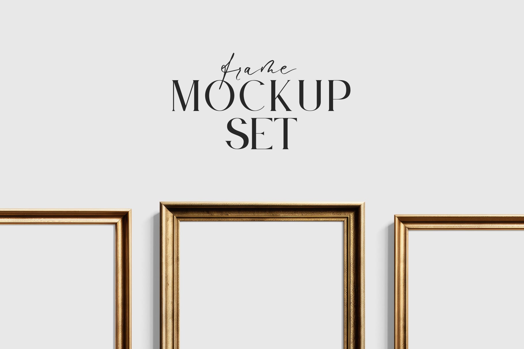 Vintage Gold Metallic Gallery Wall Mockup | Frame Mockup Set of 10 Vertical and Horizontal Frames | Vintage Gold Frame Mockup Set | PSD Template + Transparent PNG Files