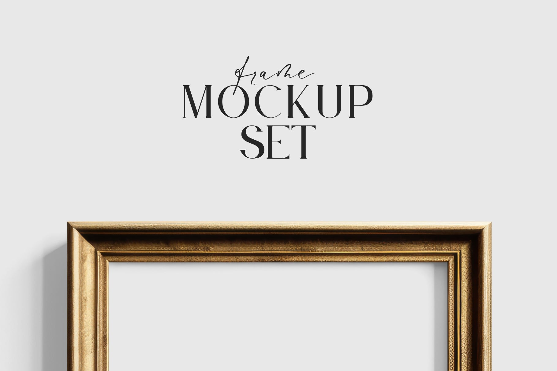 Vintage Gold Metallic Gallery Wall Mockup | Frame Mockup Set of 10 Vertical and Horizontal Frames | Vintage Gold Frame Mockup Set | PSD Template + Transparent PNG Files