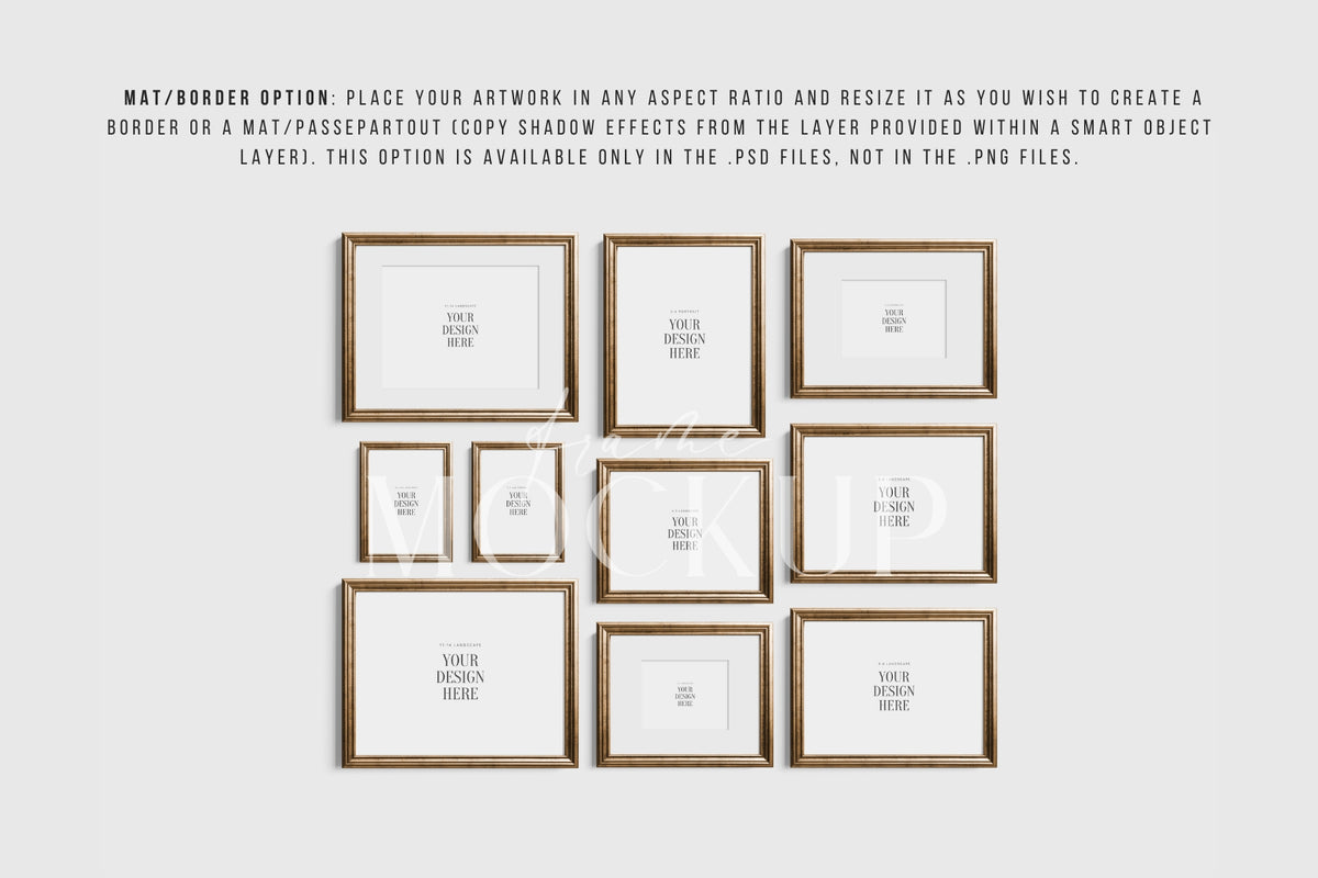 Gold Metallic Frame Mockup Set of 10 Vertical and Horizontal Frames PSD ...